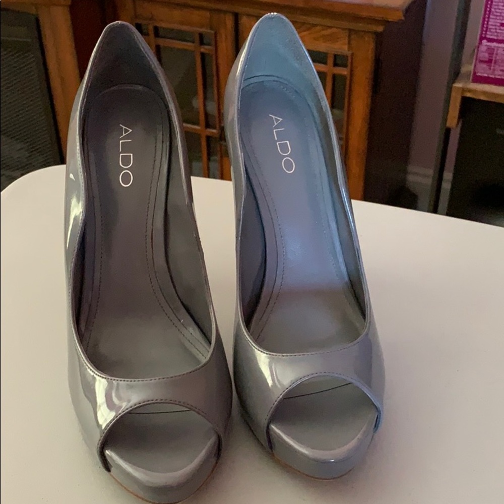 Aldo Grey Platform Peep Toe Heels